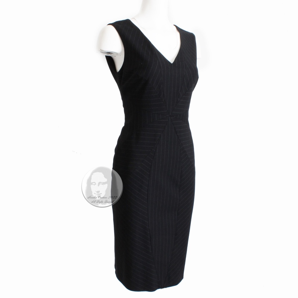 Moschino Cheap & Chic Dress Pinstripe Wool Blend Little Black Dress Vintage 90s